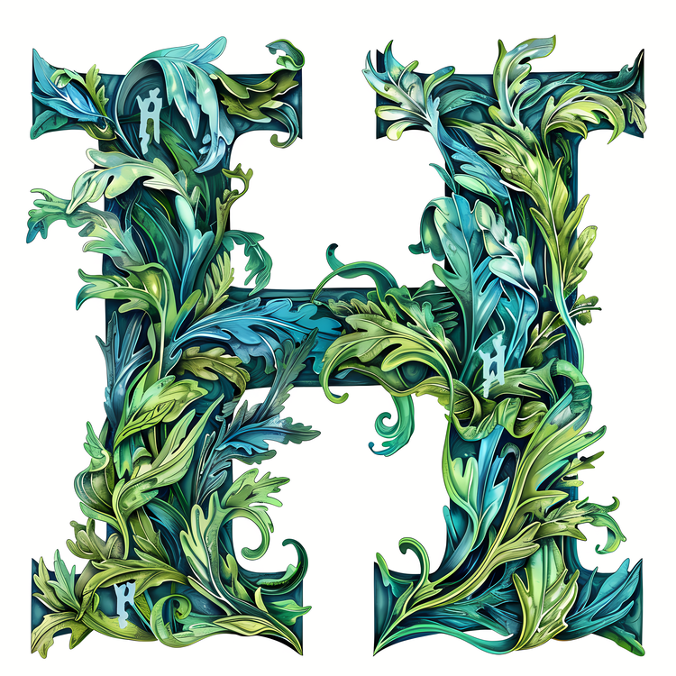 3d Cartoon Alphabet,Letter H,Green Leaves