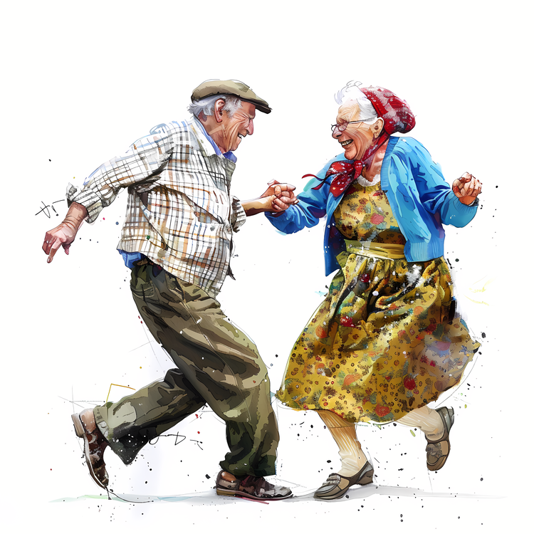 Dance Day,Elderly Couple Dancing,Watercolor Painting Of Couple Dancing