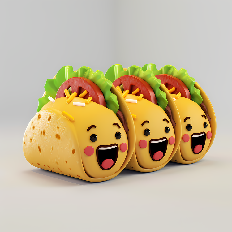 3d Cartoon Food,Taco,Smiling