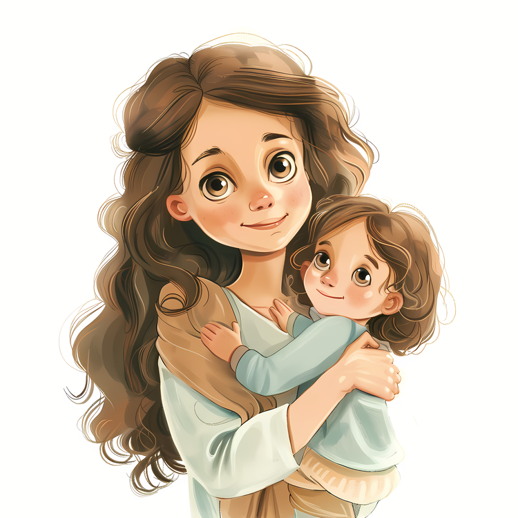 Mom,Cartoon Illustration,Mother And Child