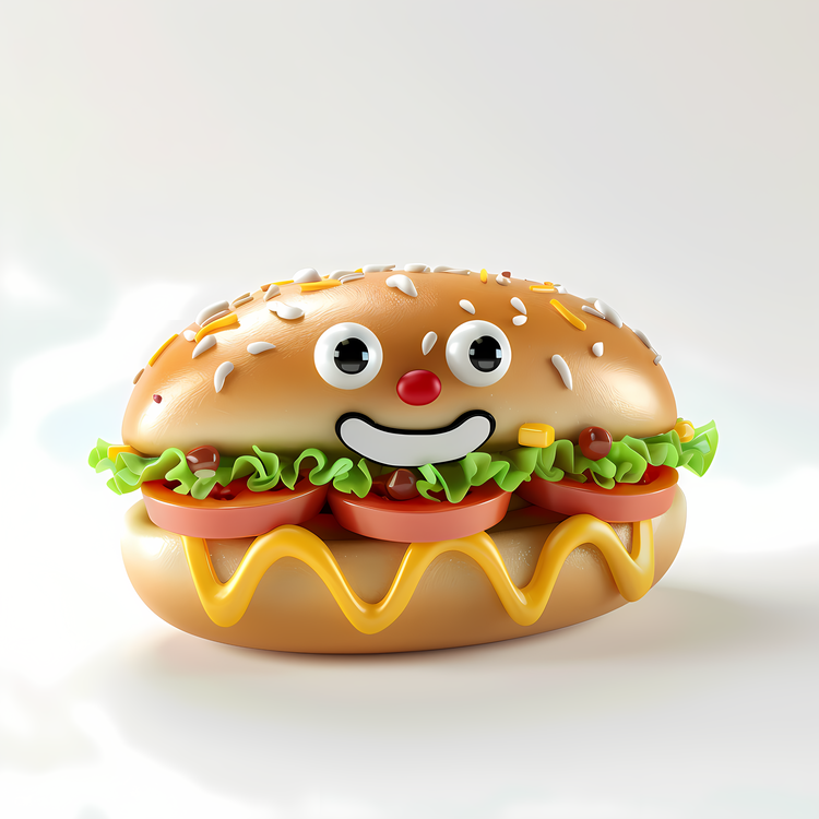 3d Cartoon Food,Hamburger,Fries