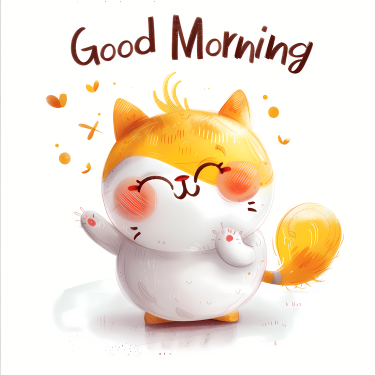 Good Morning,Cute Kitty,Whimsical Art