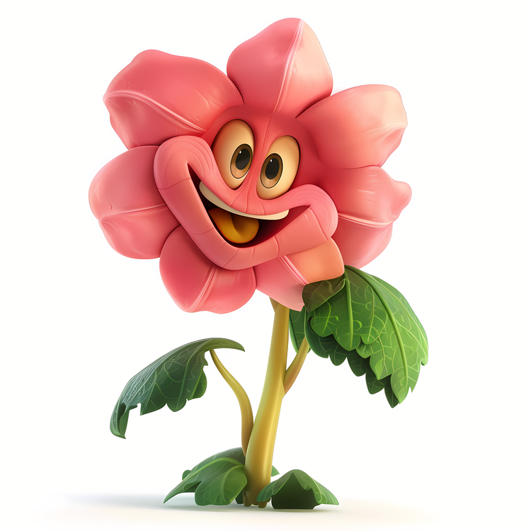3d Cartoon Flowers,Smiling Flower,Pink