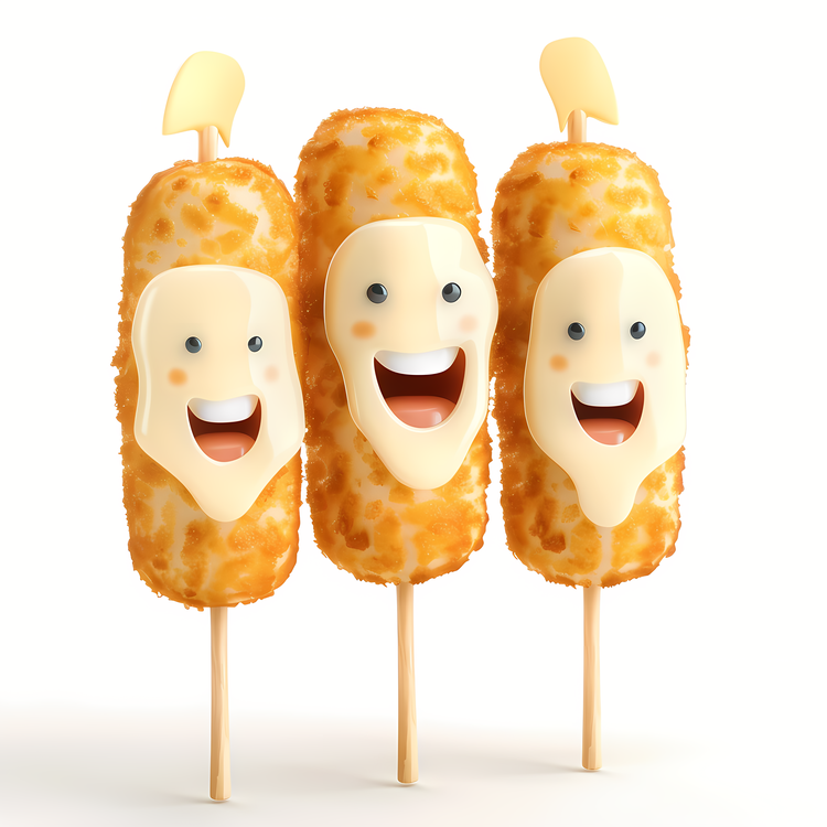 3d Cartoon Food,Fried Chicken On A Stick,Smiling Faces On Sticks
