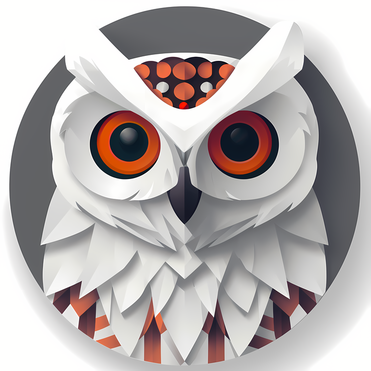 White Owl,Orange Eyes,Round Face