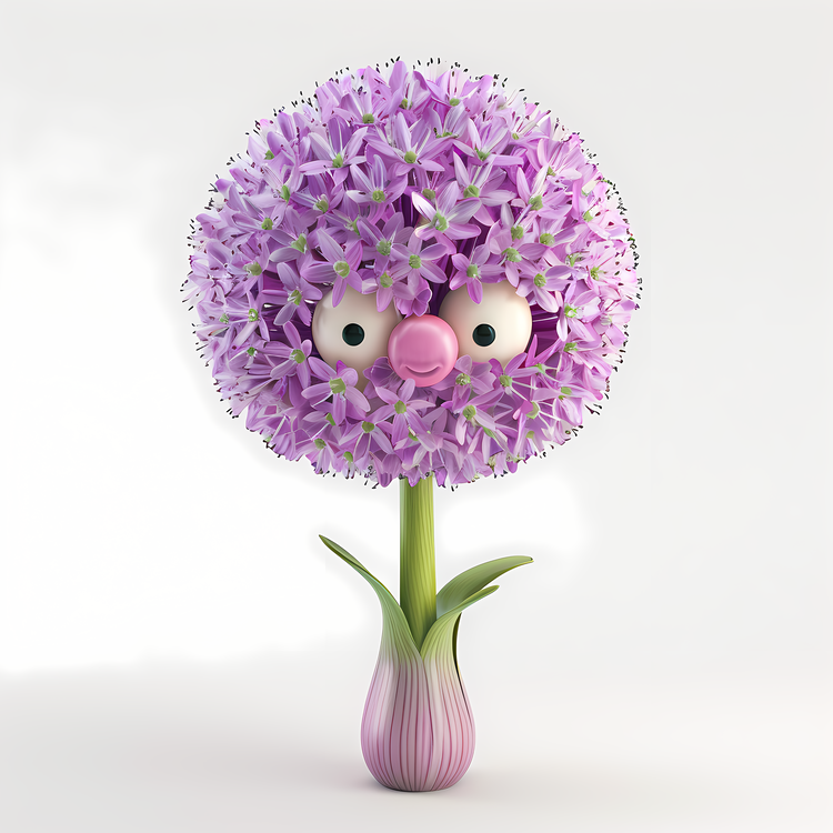 3d Cartoon Flowers,Purple,Smiling