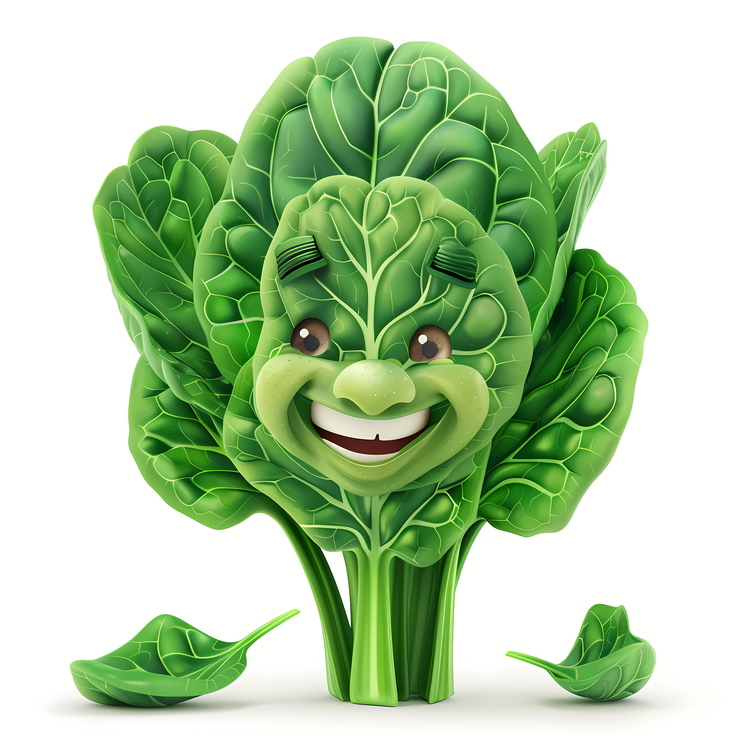 3d Cartoon Vegetable,Smiling Spinach,Fresh Vegetable Face
