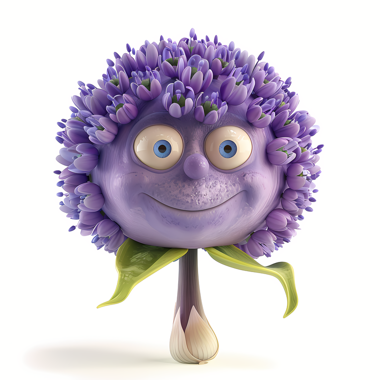 3d Cartoon Flowers,Purple Flower,Smiling Flower