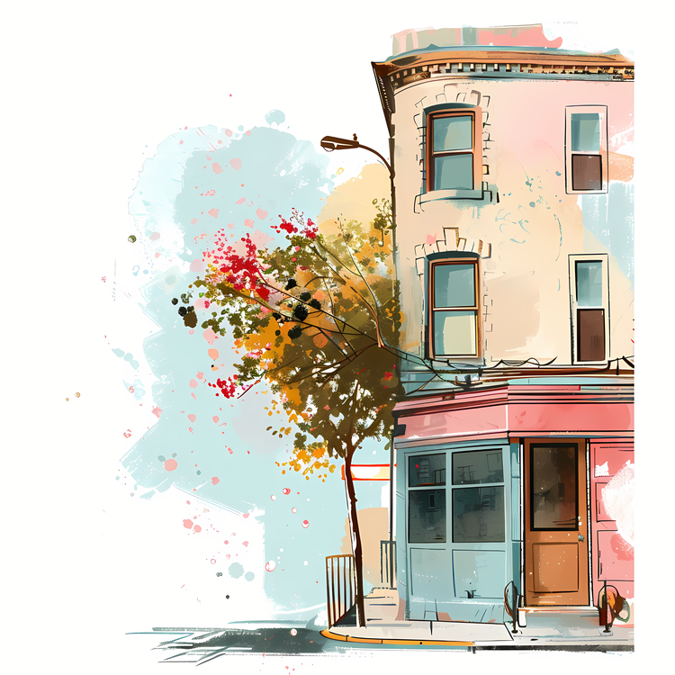 Shop,Watercolor,Urban Street