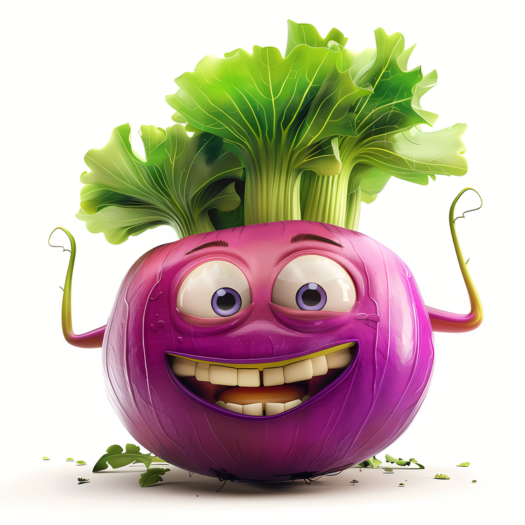 3d Cartoon Vegetable,Purple Turnip,Smiling Vegetable
