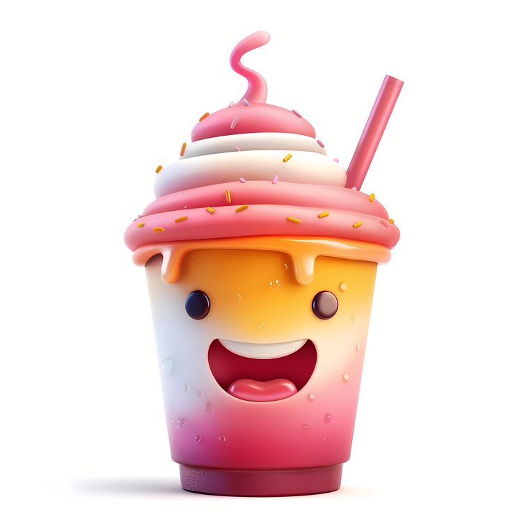 3d Cartoon Dessert,Ice Cream Cup,Smiling Face