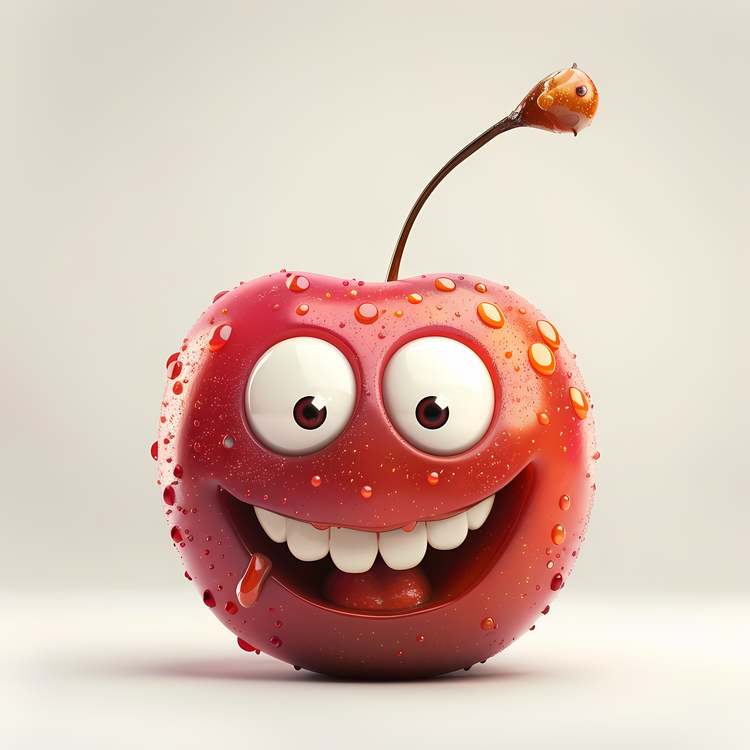 3d Cartoon Fruit,Red Apple,Smiling Apple