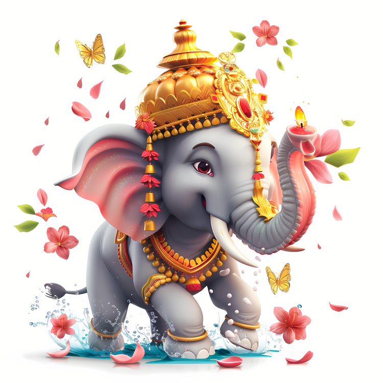 Songkran,Elephant,Elephant With Flowers