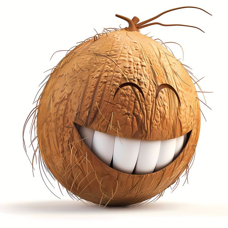 3d Cartoon Fruit,Happy Coconut,Coconut Smile