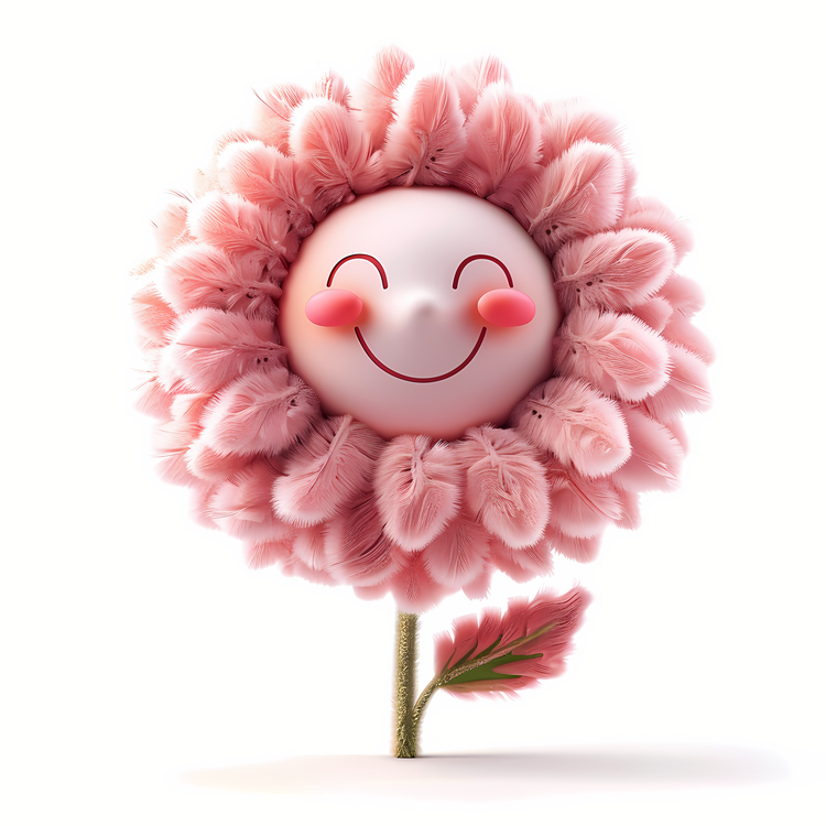 Fuzzy,Pink Flower With A Smiley Face On It,Smiling Flower On White Background