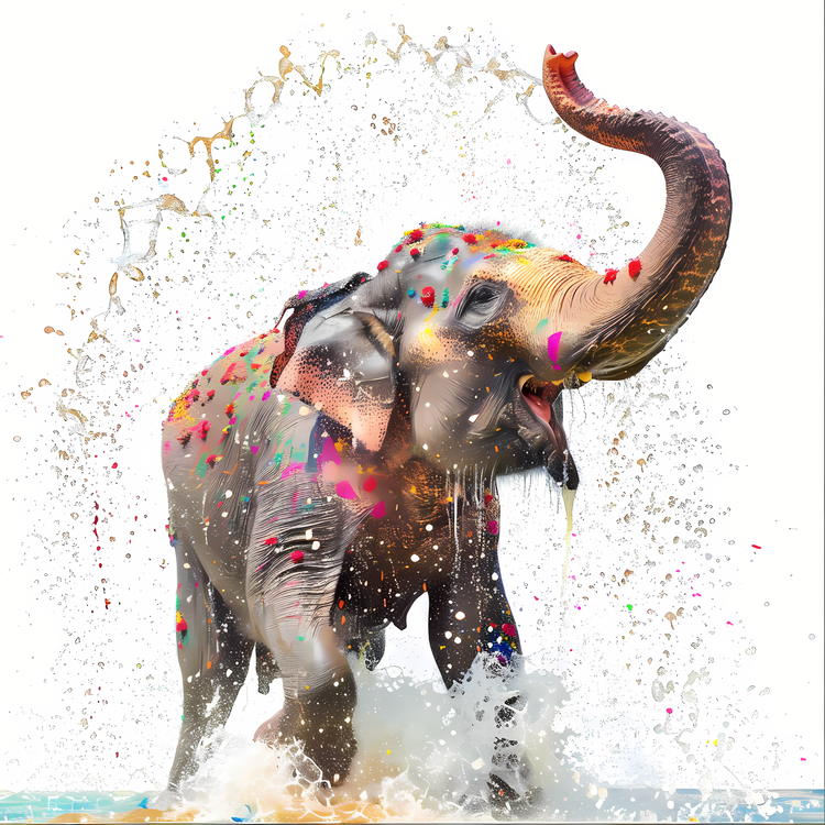 Songkran,Elephant,Paint Splattered