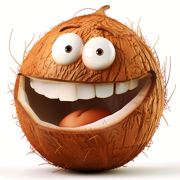 3d Cartoon Fruit,Coconut,Smiling
