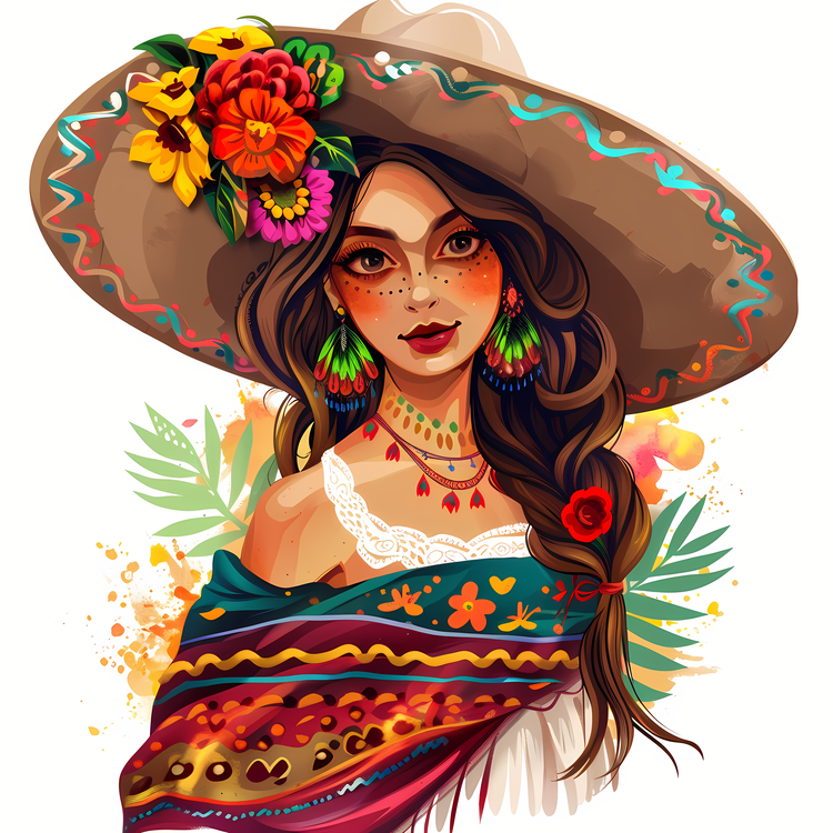 Cinco De Mayo,Mexican Girl,Wearing A Straw Hat