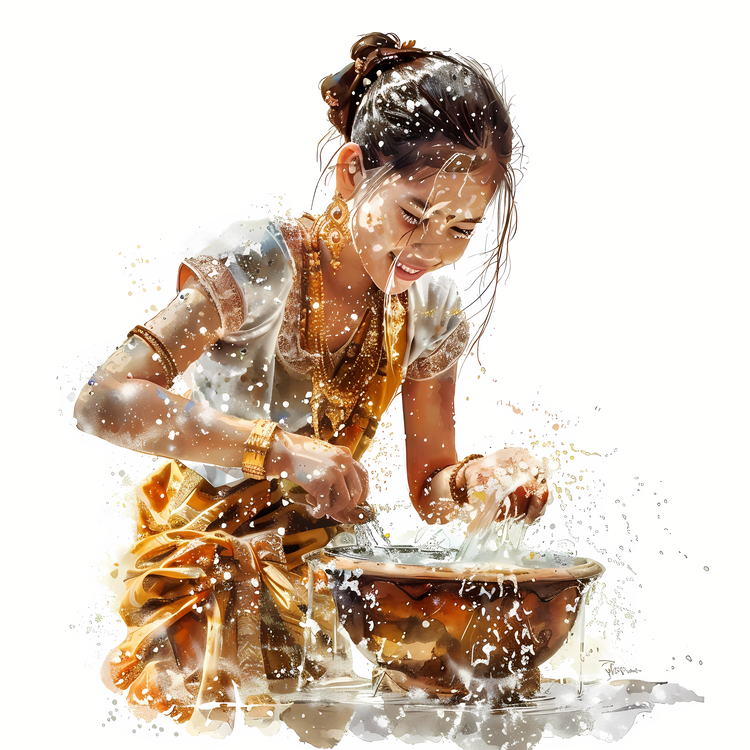Songkran,Watercolor,Woman