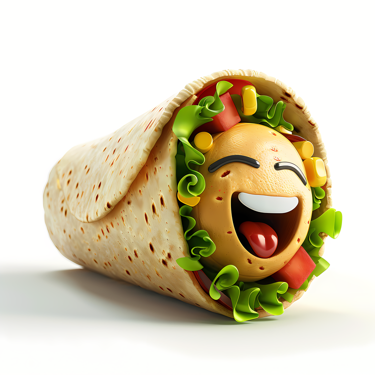 3d Cartoon Food,Hamburger,Mixed Vegetable Burrito