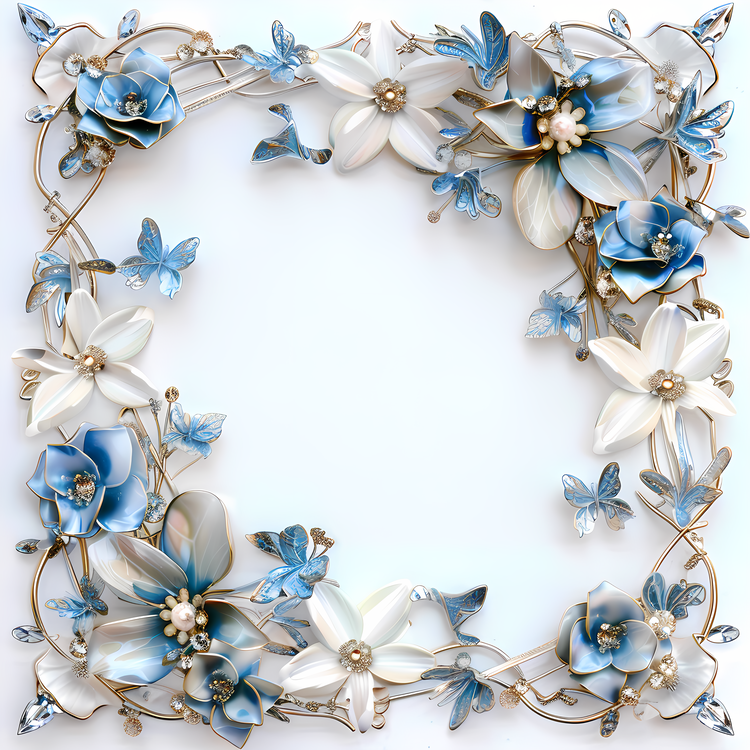 Photo Frame,Floral,Blue