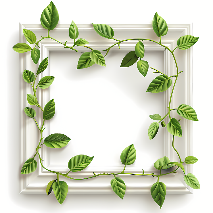 Photo Frame,Green Leaves,White Frame