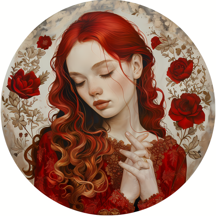Emoji,Woman With Red Hair,Rose Background