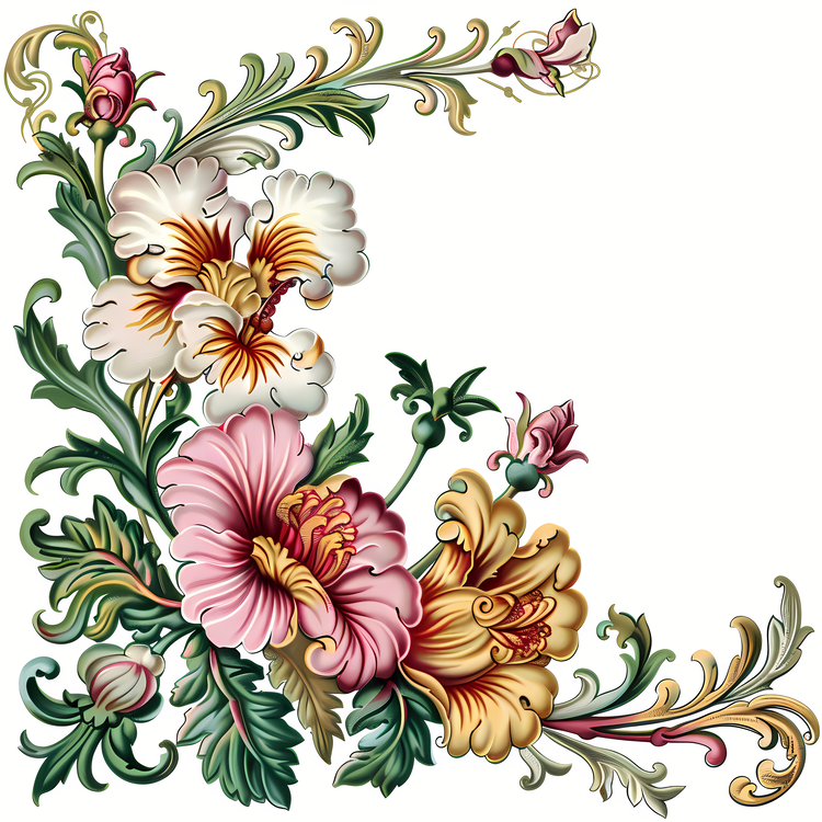 Corner,Floral Design,Vintage Art