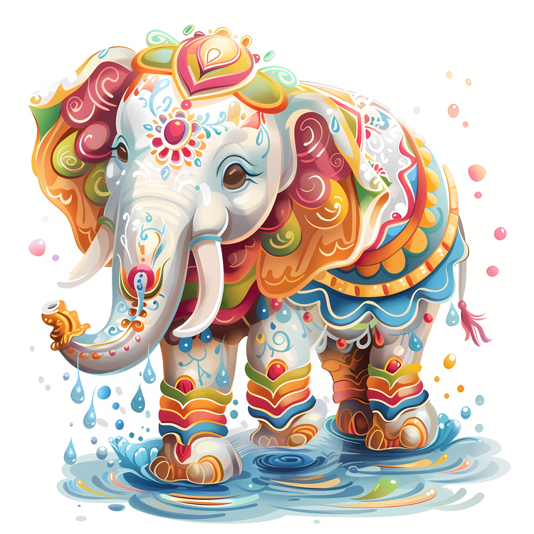Songkran,Elephant,Watercolor