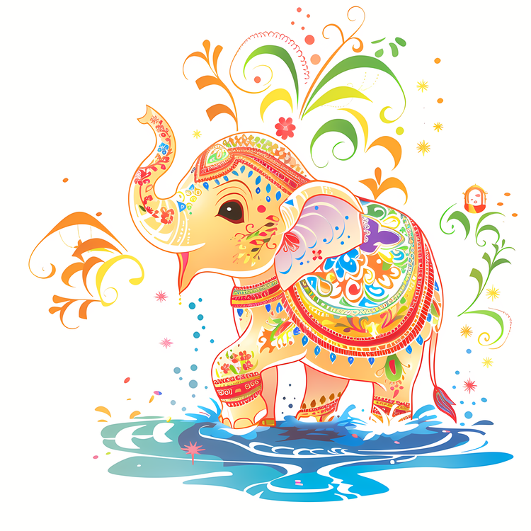 Songkran,Elephant,Watercolor