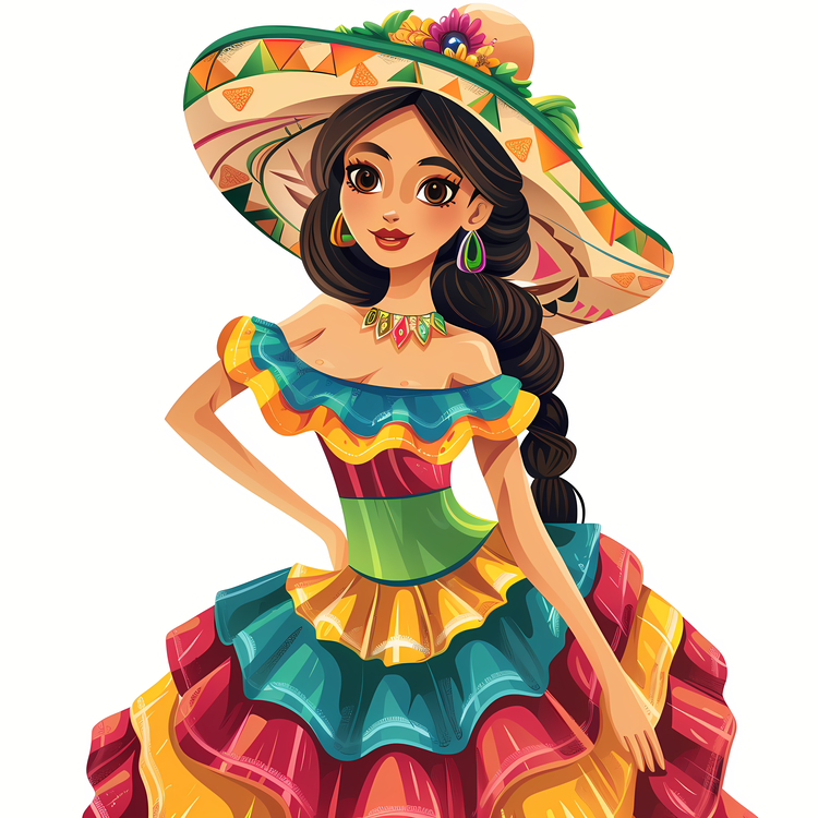 Cinco De Mayo,Mexican Girl In Dress,Sombrero