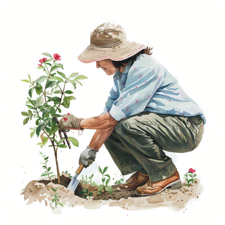 Gardening Exercise Day,Woman,Watercolor