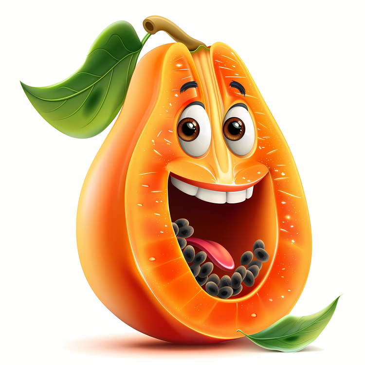 3d Cartoon Fruit,Smiling Papaya,Cartoon Papaya