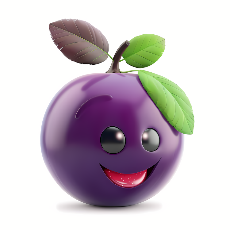 3d Cartoon Fruit,Smiling,Plum