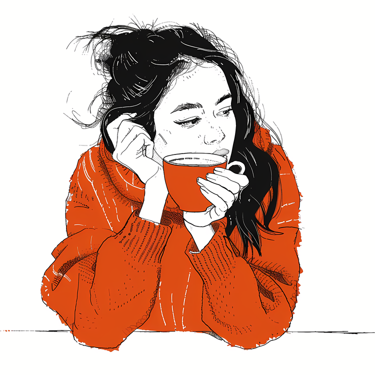 Drinking Coffee,Human,Hand Drawn Illustration