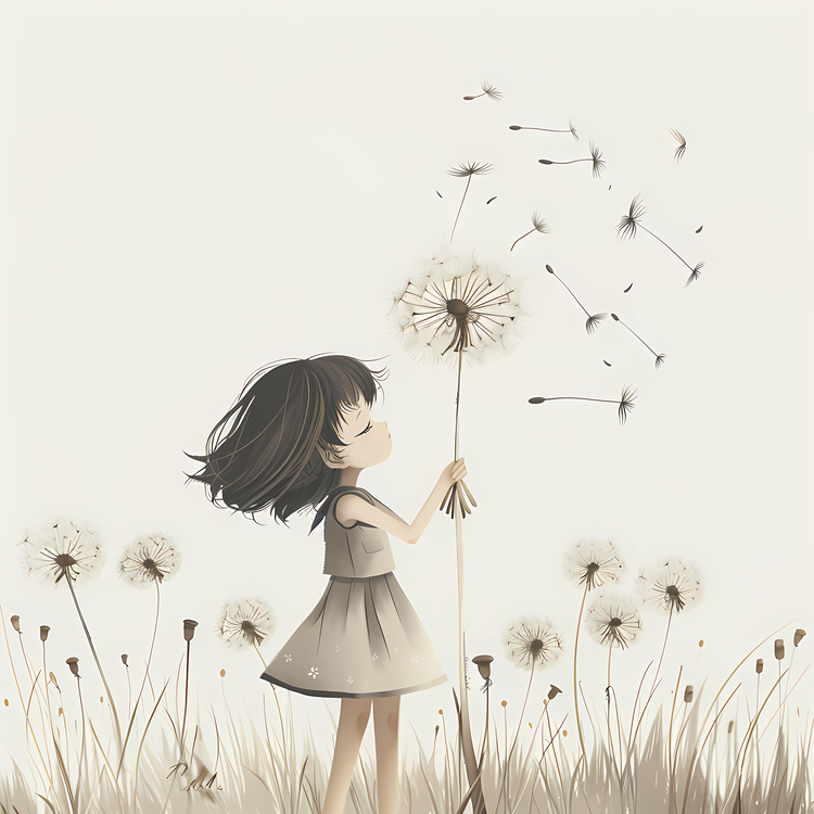 Dandelion,Girl,Wind