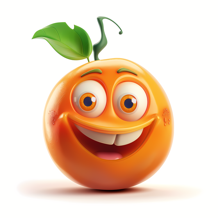 3d Cartoon Fruit,Orange,Smiling