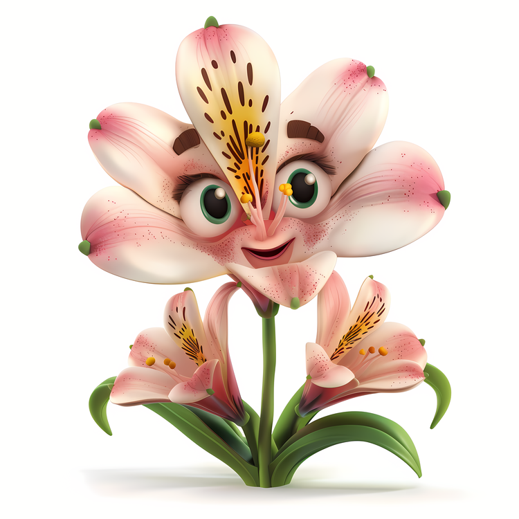 3d Cartoon Flowers,Pink Lily,Smiling