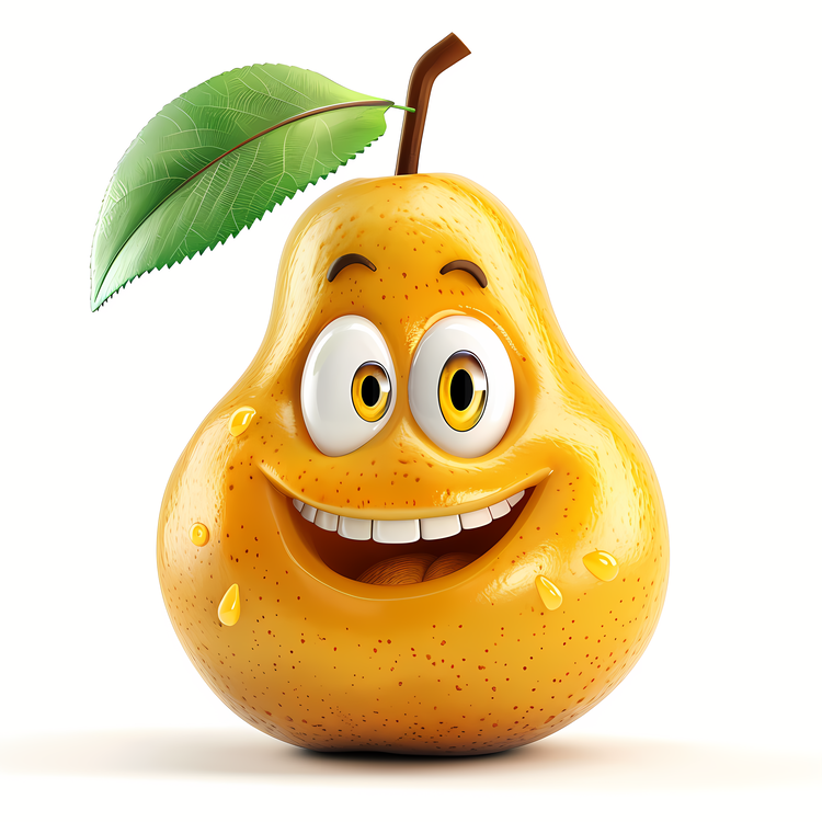 3d Cartoon Fruit,Happy Pear,Grinning Pear