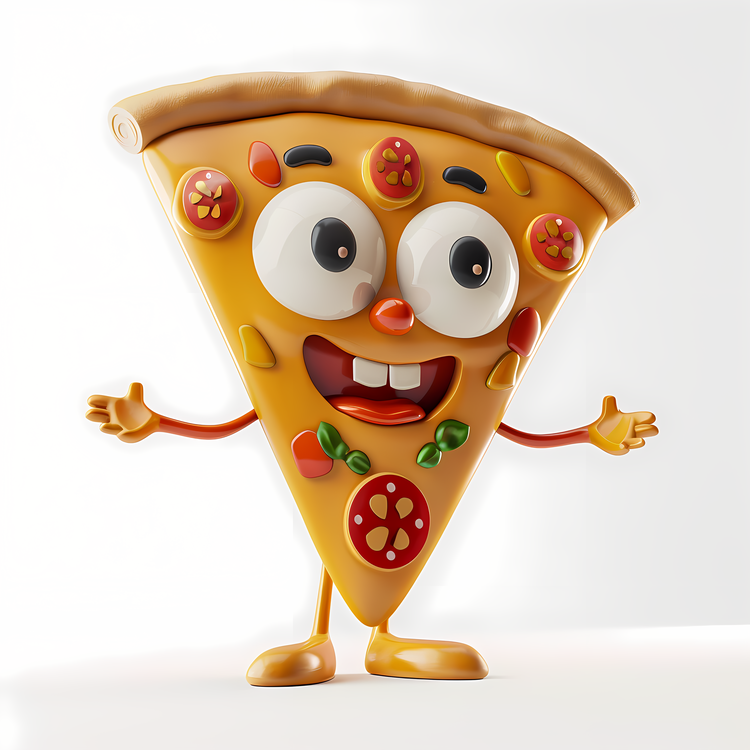 3d Cartoon Food,Cartoon Character,Pizza Slice