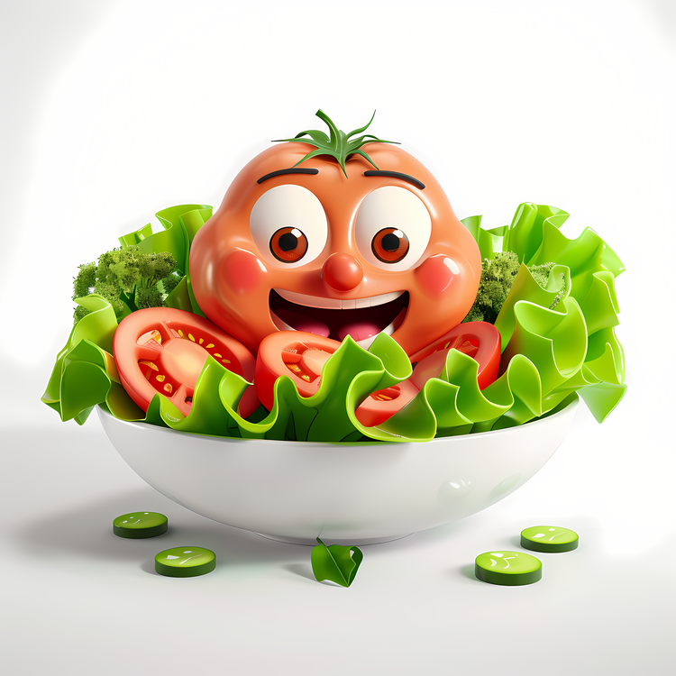 3d Cartoon Food,Tomato,Smiling