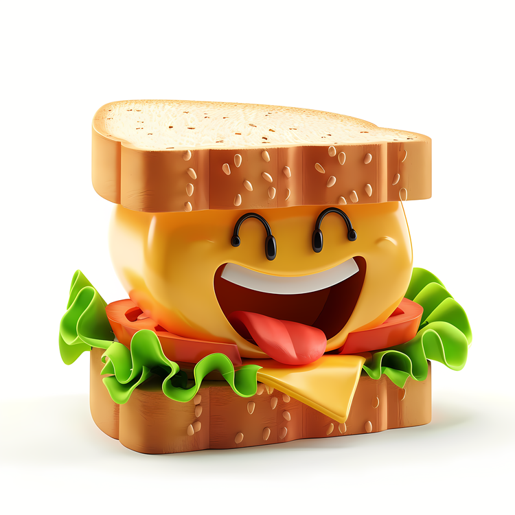3d Cartoon Food,Sandwich,Grinning