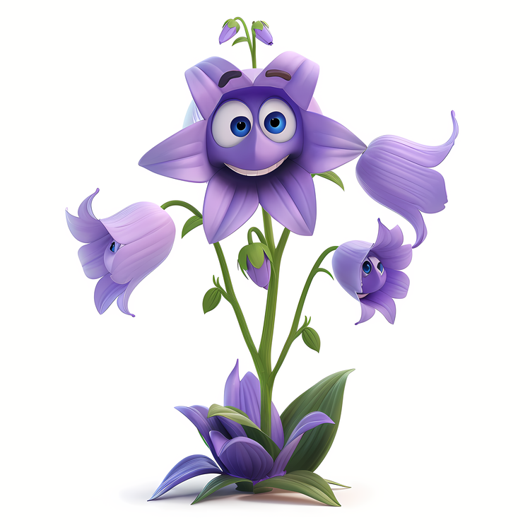 3d Cartoon Flowers,Purple Flowers,Smiling Face