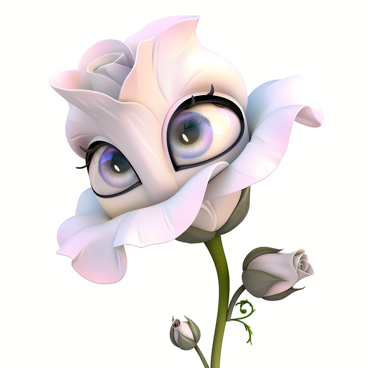 3d Cartoon Flowers,Human,White Rose
