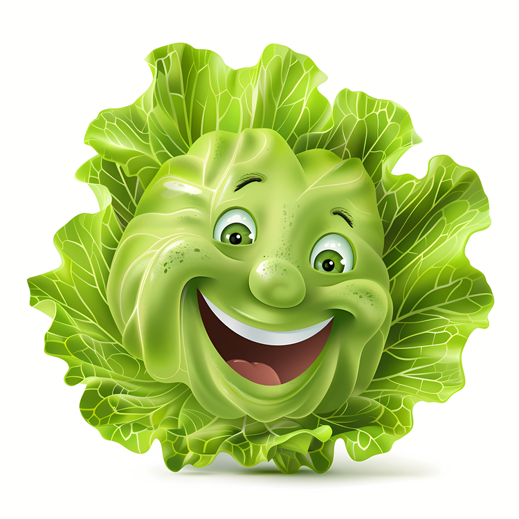 3d Cartoon Vegetable,Smiling Green Cabbage,Happy Lettuce