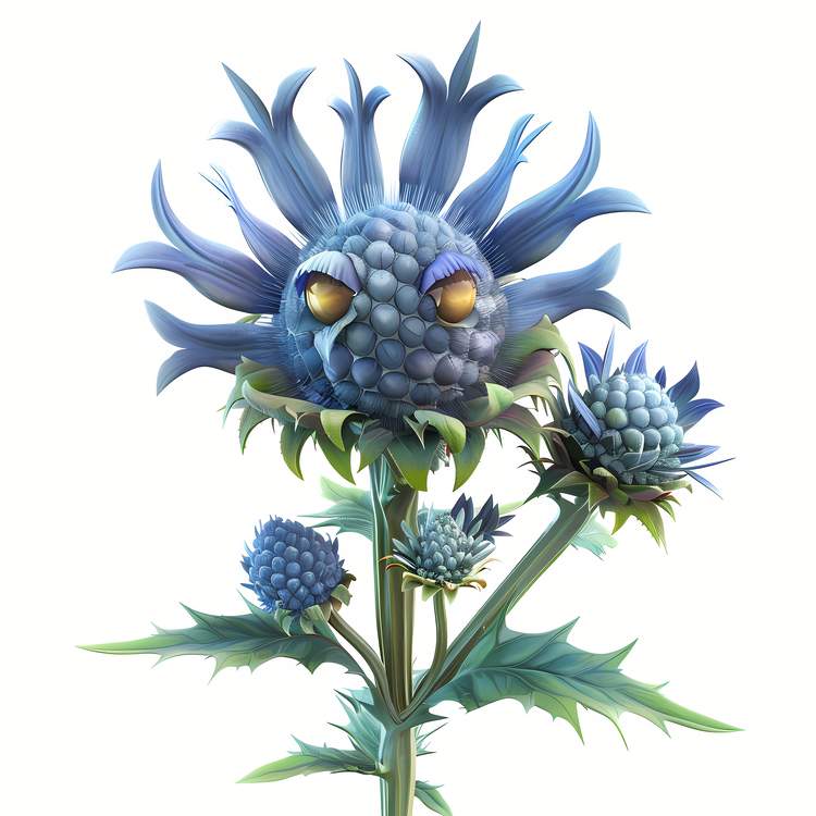 3d Cartoon Flowers,Blue Thistle,Abstract