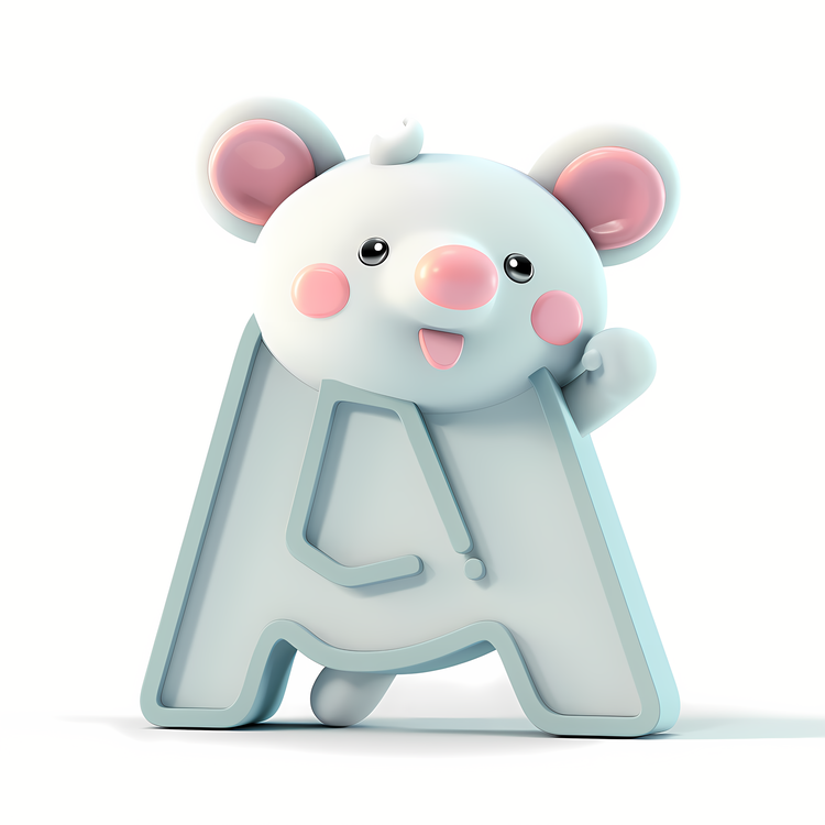 3d Cartoon Alphabet,White Mouse,Pink Mouse Ears
