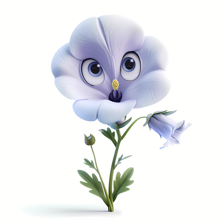 3d Cartoon Flowers,White Flower,Blue Petals