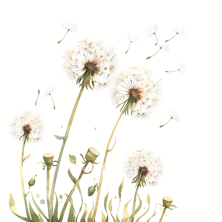 Dandelion,Watercolor,White Flowers