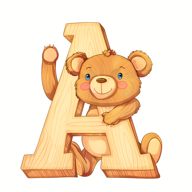 3d Cartoon Alphabet,Brown Bear,Wooden Letters